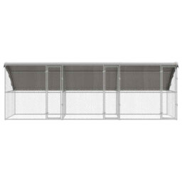 Dog Kennel With Storage Silver Galvanised Steel Outdoor Housing Shelter
