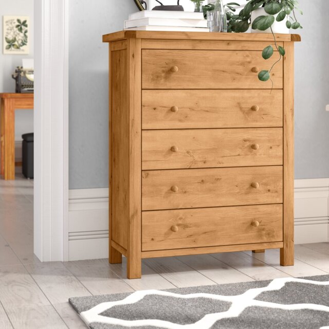 Pompey 5 Drawer 90Cm W Solid Wood Chest Of Drawers