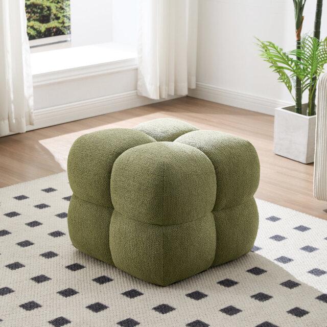 Robertas 53cm Wide Modern Upholstered Tufted Square Ottoman Footstool Accent Stool for Living Room Bedroom