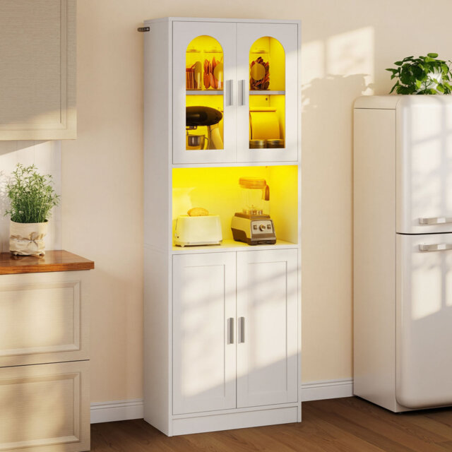 5-Tier Bookcase, 170Cm Wooden Bookshelf With LED Lights & Adjustable Shelf