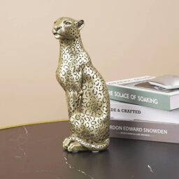 "11"" Champagne Gold Cheetah Statue - Resin Home Office Decor"