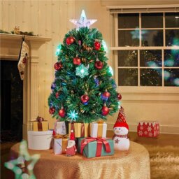 Green Spruce Christmas Tree with Fibre Optic Twinking Lights and Lighted Tree Topper