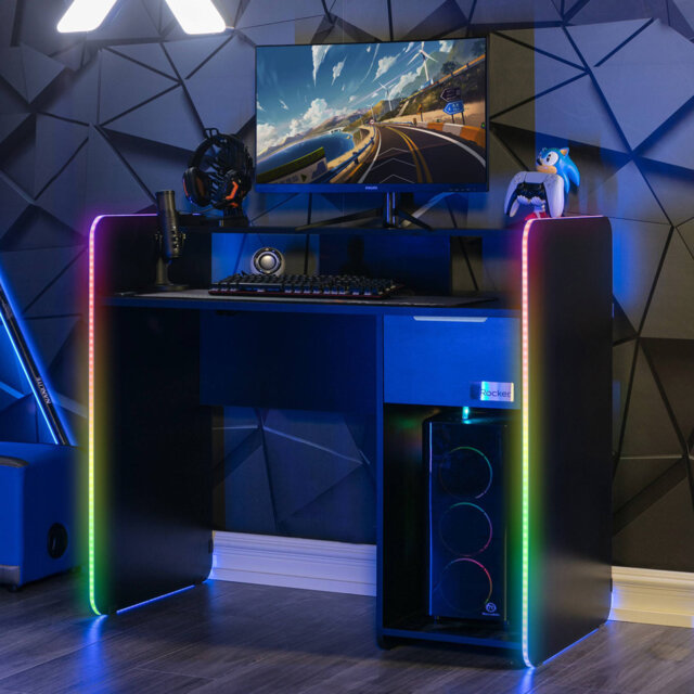 X Rocker Electra 110cm RGB Gaming Desk with Wireless Charging - Black