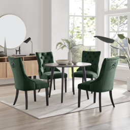 Bulkley Round Dining Table Set with 4 Velvet Dining Chairs - Scratch Resistant Melamine Surface