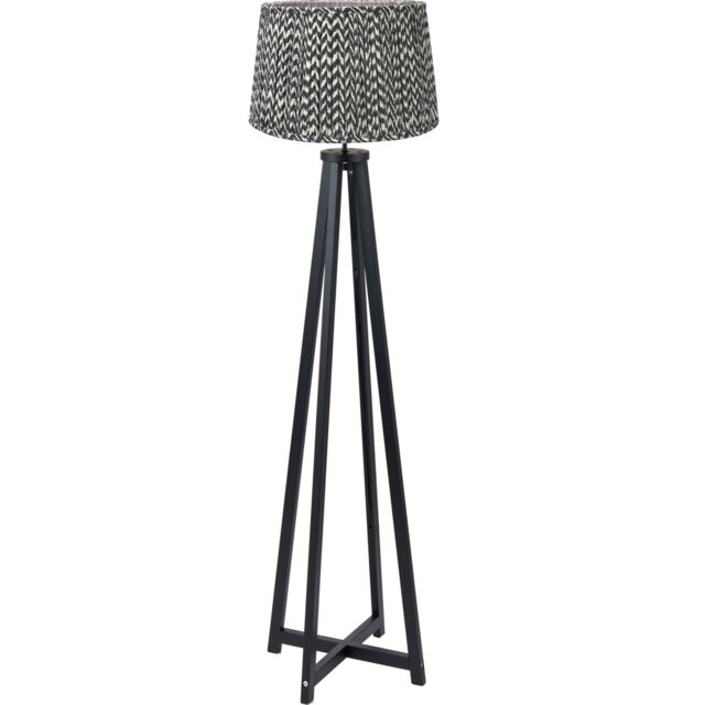 Whitby Matt Black Wood Tapered 4 Post Floor Lamp Base with Vienna 45cm Black Chevron Mushroom Pleat Lampshade