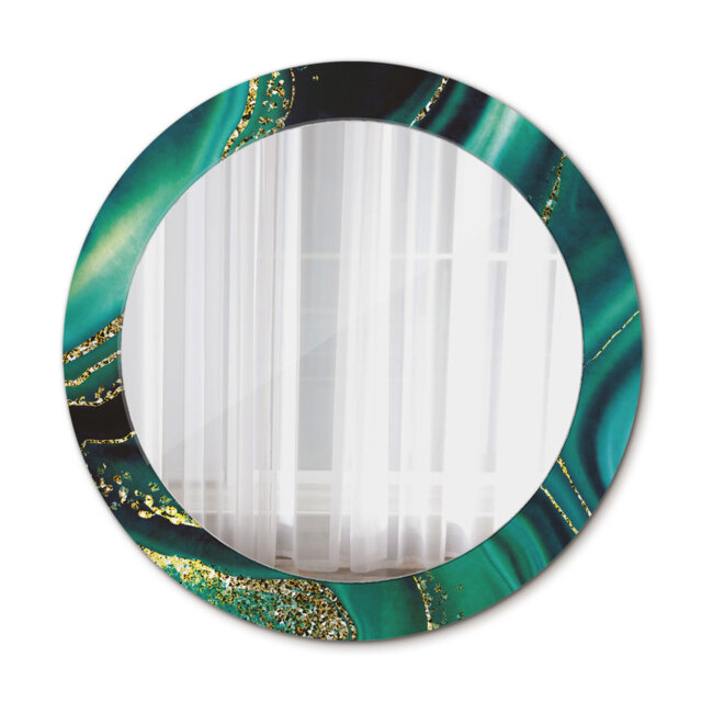 Huldar Round Glass Framed Wall Mounted Accent Mirror in Blue/Black