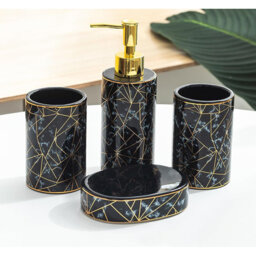 4pcs Ceramic Bathroom Set: Toothbrush Holder, Mouthwash Cup, 300ML Lotion Dispenser, Soap Dish