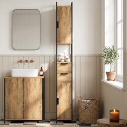 HOMCOM Tall Bathroom Storage Cabinet Drawers Adjustable Shelves Brown