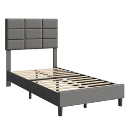 Modern Full Size Platform Bed Frame, Linen Upholstered Bed Frame with Adjustable Height Headboard and Strong Wooden Slats, No Box Spring Needed, Noise
