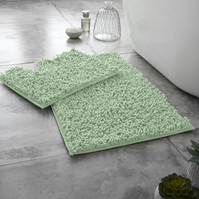 Modern 2 Piece Bathroom Rug Set Microfiber Chenille Bath Mat & Pedestal Mat Super Soft Non Slip Absorbent Washable