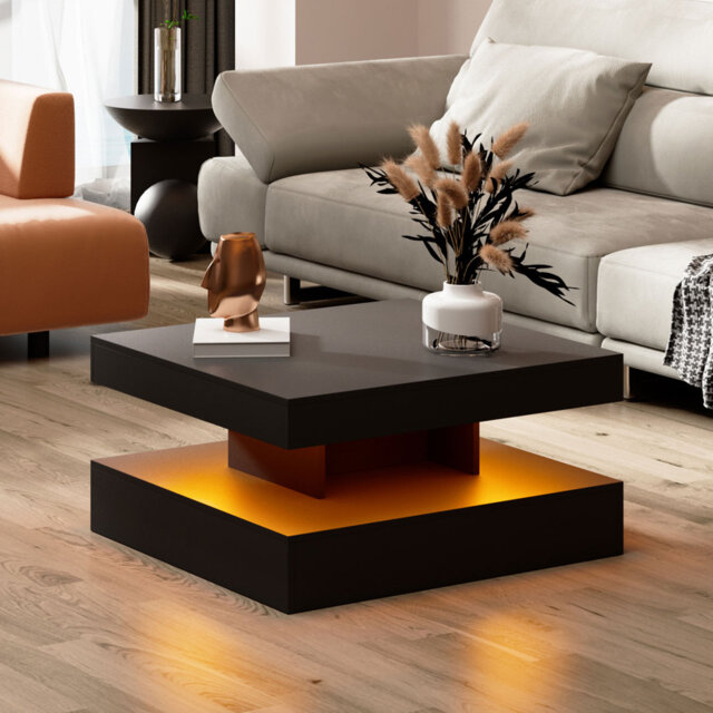 Charvez High-Gloss Square Coffee Table with 16 Colors LED Lights
