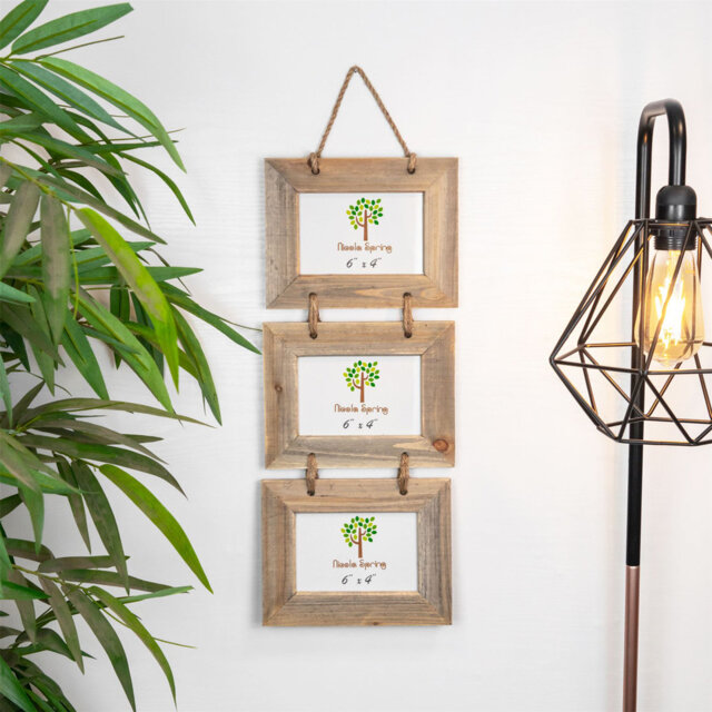 "Nicola Spring - Rustic Wooden Hanging 3 Photo Frames - 6 x 4"""