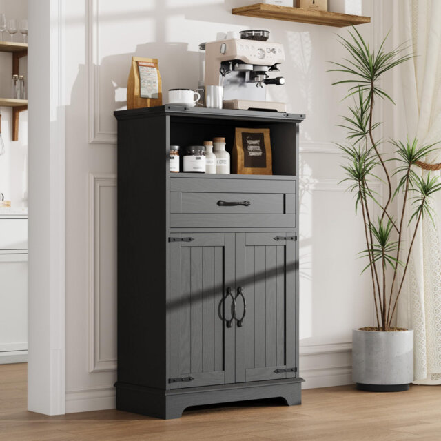 Farmhouse Storage Cabinet with Doors and Drawers, Freestanding Floor Sideboard with Shelf for Bathroom, Kitchen, Laundry, Pantry, Living Room and Bedr