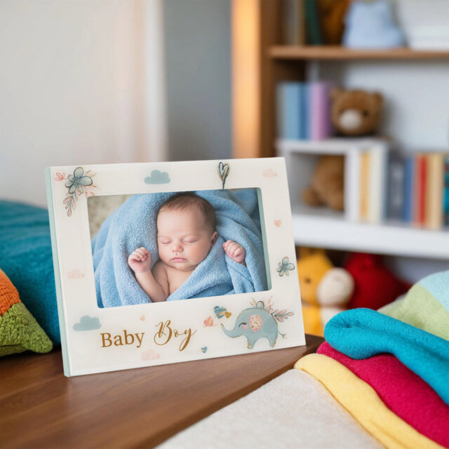 Baby Boy Baby Picture Frame With Duck Egg Blue Elephant And Hearts By