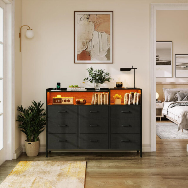 black and cream wedding dress Led Nightstands 3 Drawer Dresser For Bedroom End Table With Acrylic Bo main image 1