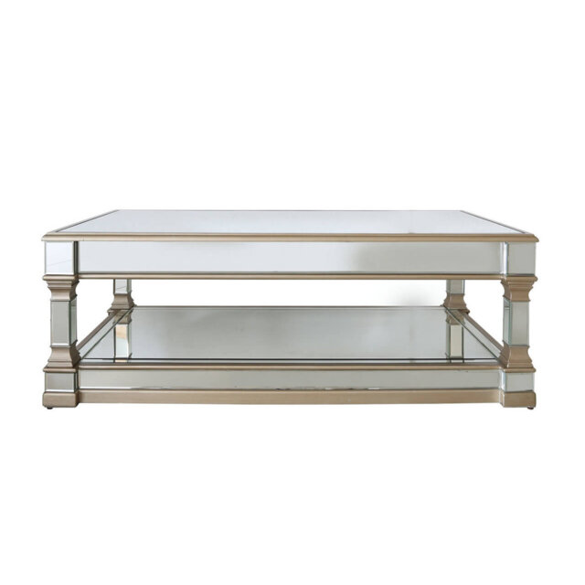Templin Mirrored Coffee Table for Living Room, Centre Table with Floor Shelf Space
