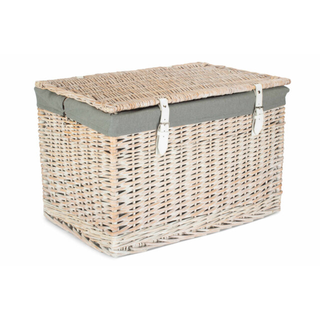 Wicker 61 cm White Wash Chest Hamper Basket With Lining