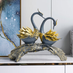 36.1cm Gold Modern Simulation Couple Swan Sculpture Art Ornament Home Table Statue Decor