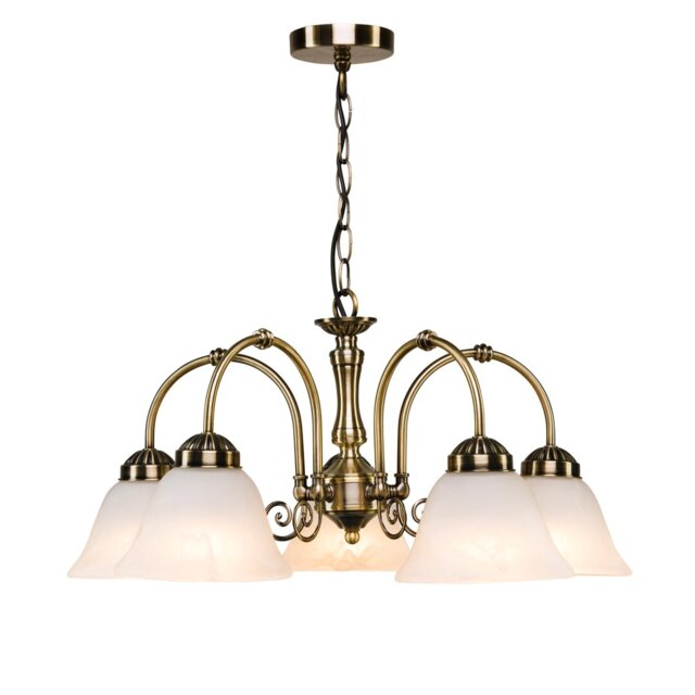Brazell 5-Light Antique Brass Down Light Shaded Chandelier Alabaster Style Glass