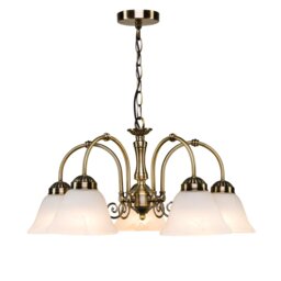 Brazell 5-Light Antique Brass Down Light Shaded Chandelier Alabaster Style Glass