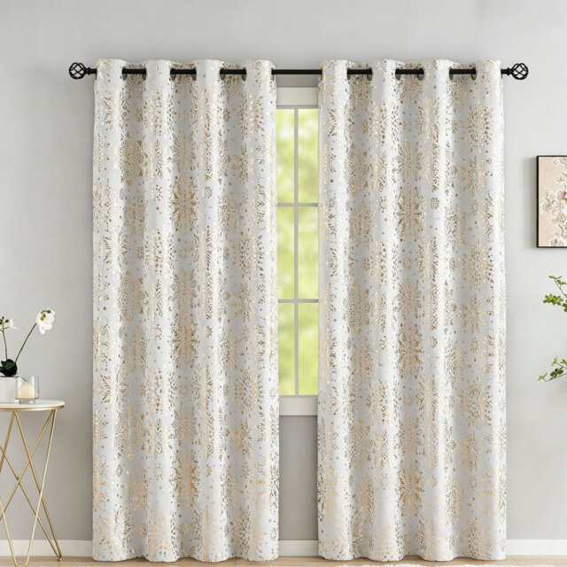 White Gold 127 X 183 cm Blackout Curtains Snowflake Print Blackout Window Panels 2 Pcs