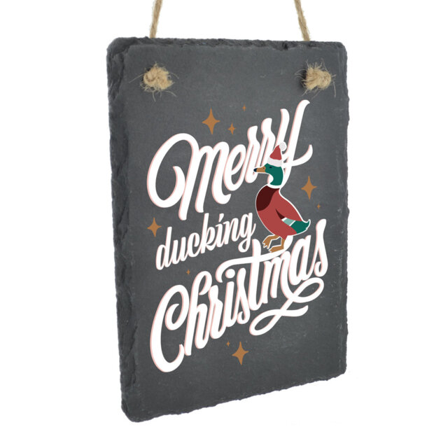 Merry Ducking Christmas Slate Rectangle Plaque Wall Décor