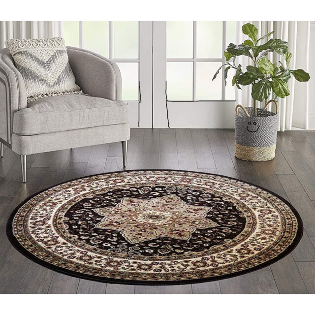 Round Steveson Power Loom Brown Area Rug