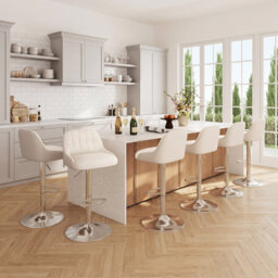Modern Adjustable Swivel Bar Stools, Mixed Fabric & PU Leather Upholstered Chairs