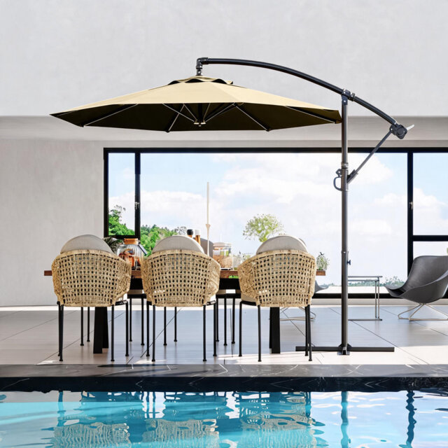 3M Cantilever Garden Parasol Heavy Duty with Crank and Tilt, UV Protection, Includes Cross Base