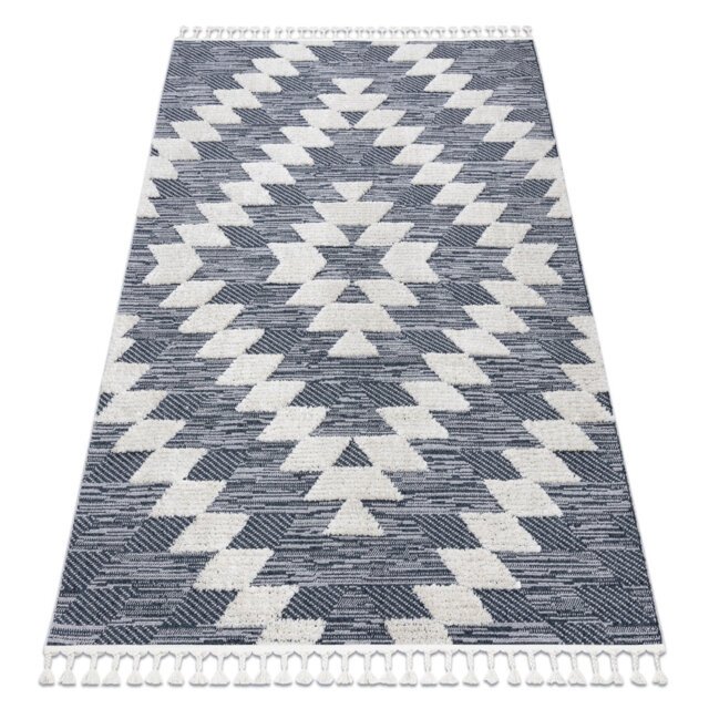 Blue / Gray Berber Moroccan Shaggy Diamond Rug