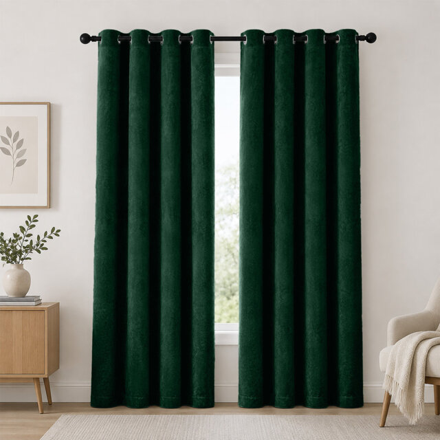 Thermal Velvet Curtains with Eyelet Ring Top - Blackout Crushed Velvet Drapes Pair
