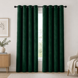 Thermal Velvet Curtains with Eyelet Ring Top - Blackout Crushed Velvet Drapes Pair