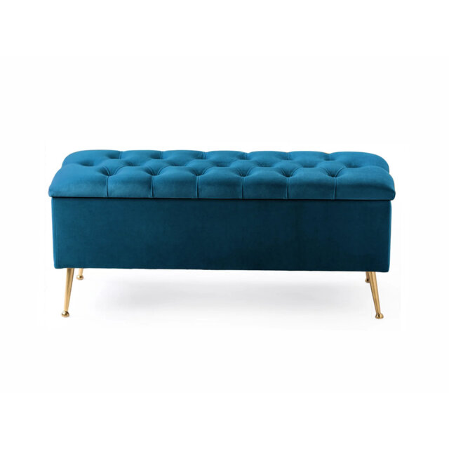 Amara Wide Velvet Tufted Rectangle Storage Ottoman Footstool Upholstered Bench with Legs for Living Room & Bedroom