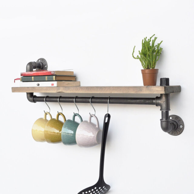 Novella Solid Wood Industrial Pipe Shelves