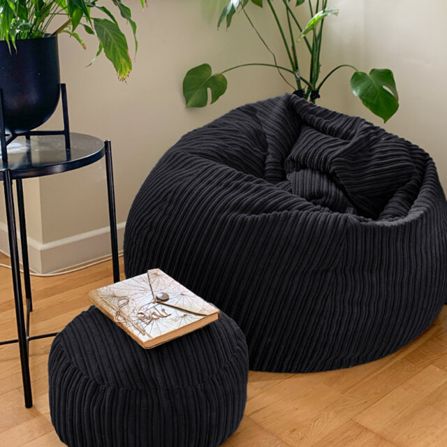 rucomfy Beanbags Slouchbag Large Corduroy Bean Bag Chair - Adult Bean Bag with Filling - Home Furniture Seating for Living Room or Bedroom - Machine W
