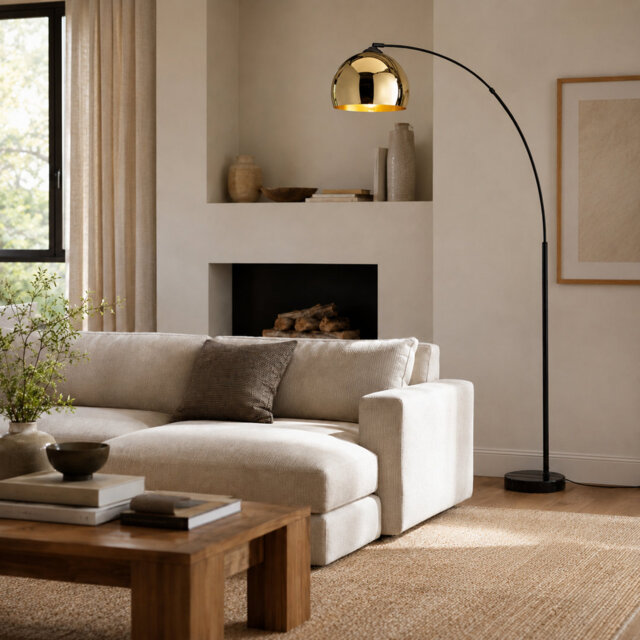 "Bonita Arquer 66.93"" Arc Floor Lamp, Faux Marble Base and Bell Shade for Living Rooms or Offices"