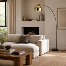 "Bonita Arquer 66.93"" Arc Floor Lamp, Faux Marble Base and Bell Shade for Living Rooms or Offices"