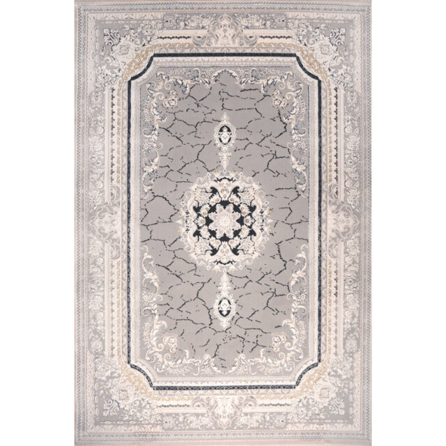 Ruby Marble Medallion Cream Grey Abstract Area Rug