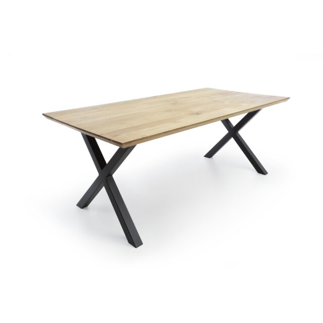 Agron Oak Solid Wood Top Metal Base Dining Table