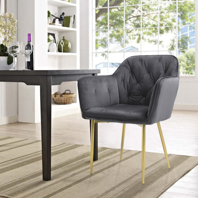 Ahaana 0cm H Tufted Velvet Upholstered Side Chair in Gray