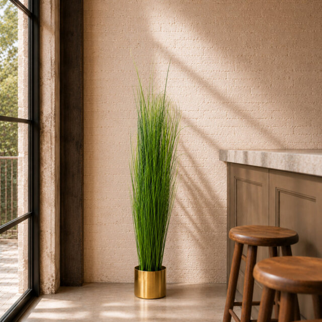 130cm Faux Onion Grass Plant in Metal Planter