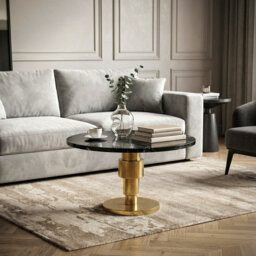 Round White Marble Coffee Table with Silver Aluminium Base