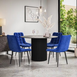 Arlo White Marble Table Top W Oak Legs + Nova Velvet Dining Chair Mustard Set Of 6