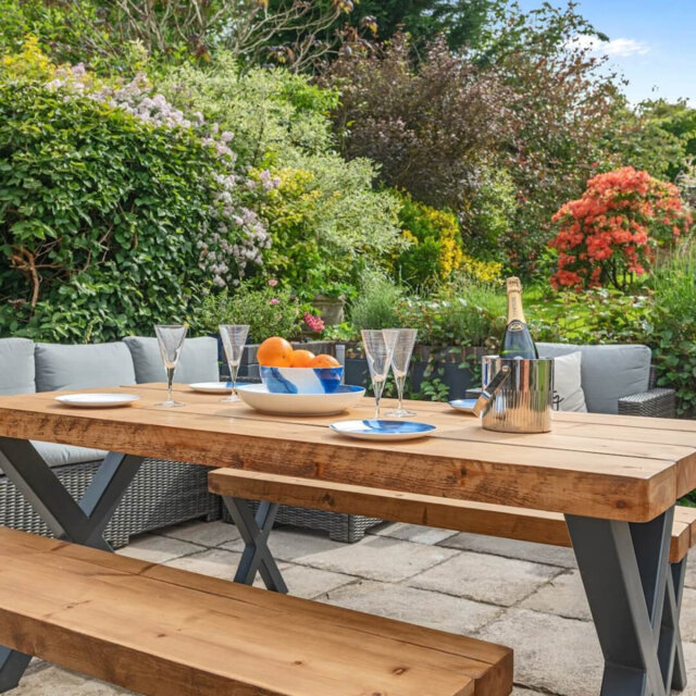 Chunky Rustic Outdoor Garden Table with Parasol Hole