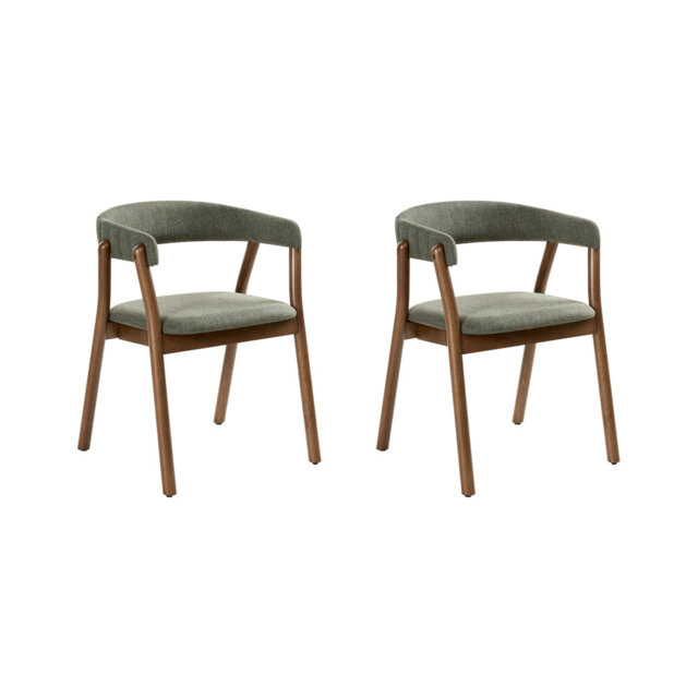 Set of 2 Dining Chairs MYLO Fabric Dark Brown/ Green