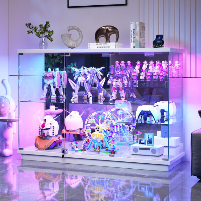 Display Sideboard with RGB Lights, Removable Glass Shelves and Lock