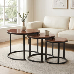 Oslo 3-Piece Nesting Coffee Tables, Walnut Wood Effect & Black Frame