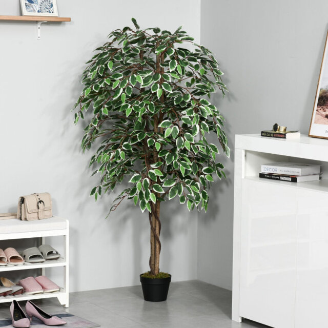 160cm/5.2FT Artificial Ficus Silk Tree with Nursery Pot for Home Living Room Office Patio Decor
