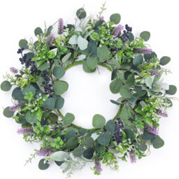 22” Eucalyptus & Lavender Wreath with Berries, Artificial Spring/Summer Floral Front Door Decor.