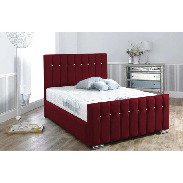 Mongo Upholstered Bed Frame - Plush Velvet Bed with Padded Headboard and Sprung Slats